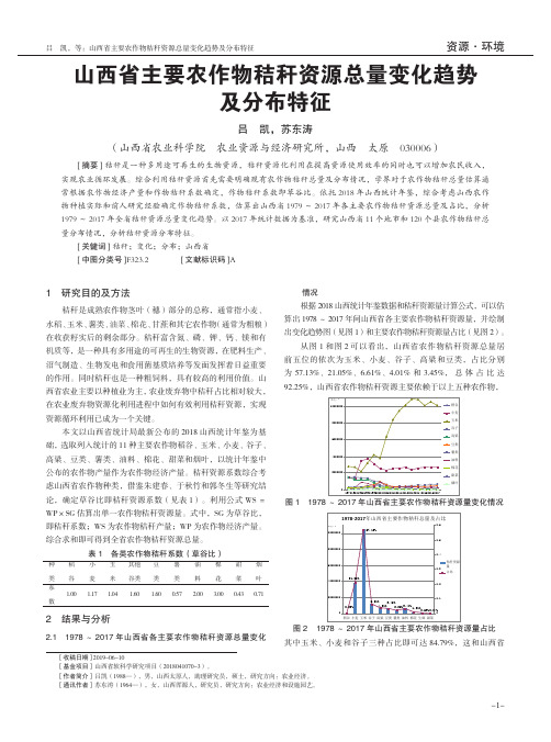 山西省主要农作物秸秆资源总量变化趋势及分布特征