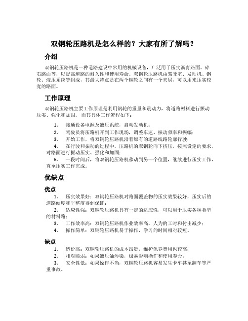 双钢轮压路机是怎么样的？大家有所了解吗？