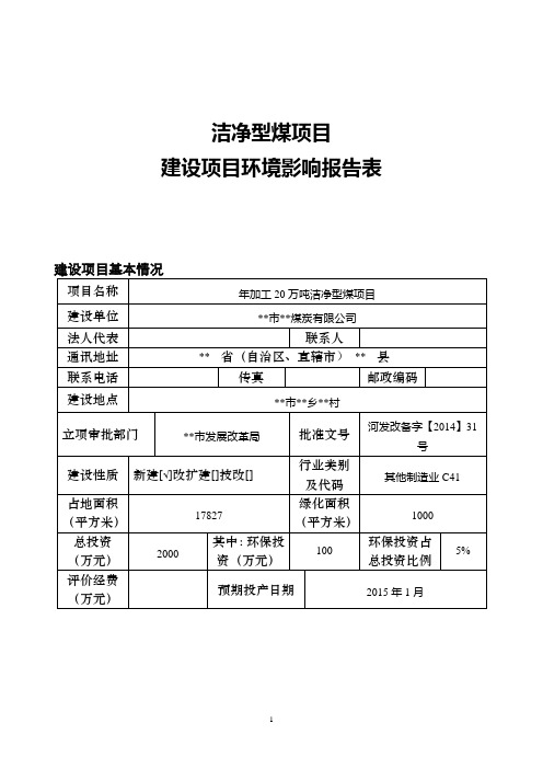 洁净型煤项目环境影响报告