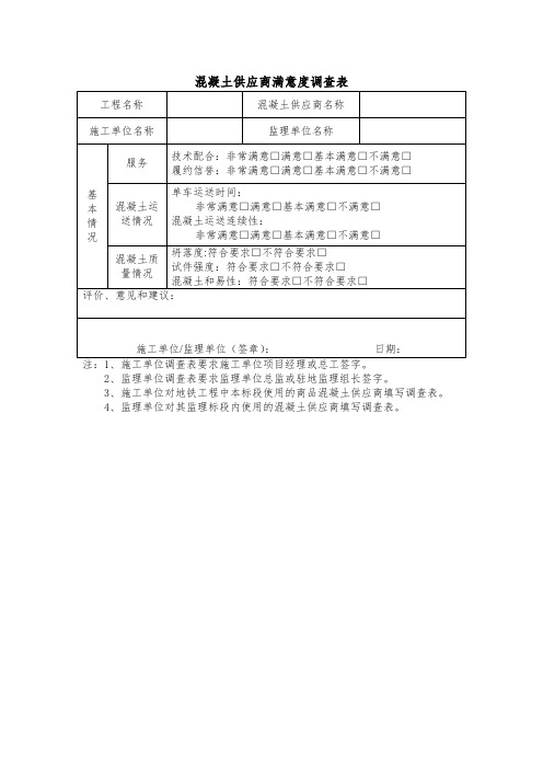 混凝土供应商满意度调查表