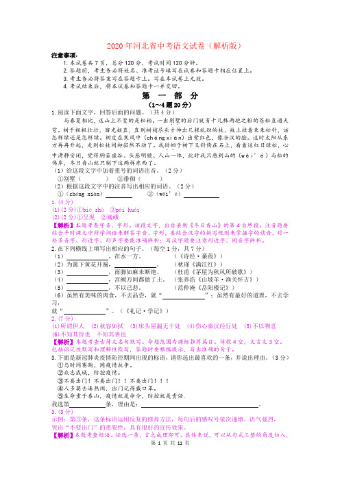 2020年河北省中考语文试卷 逐题解答版