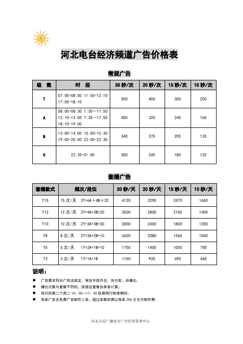河北电台经济频道广告价格表