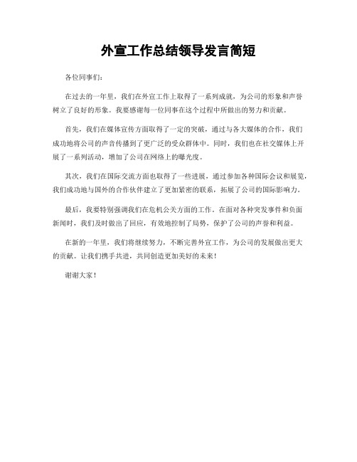 外宣工作总结领导发言简短