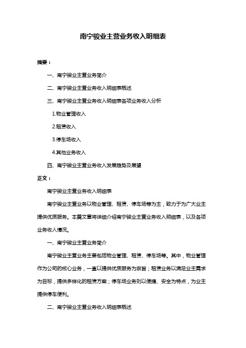 南宁骏业主营业务收入明细表