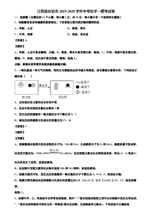 【含5套中考模拟卷】江西省吉安市2019-2020学年中考化学一模考试卷含解析