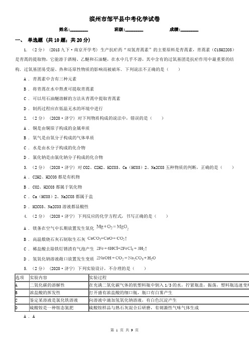 滨州市邹平县中考化学试卷