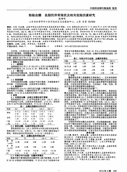 检验血糖 血脂的异常现状及相关危险因素研究