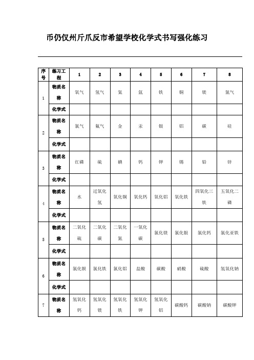 九年级化学上册 化学式书写强化练习 试题