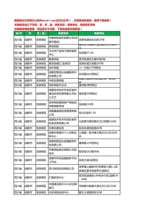 2020新版四川省成都市龙泉驿区保险工商企业公司商家名录名单联系电话号码地址大全156家