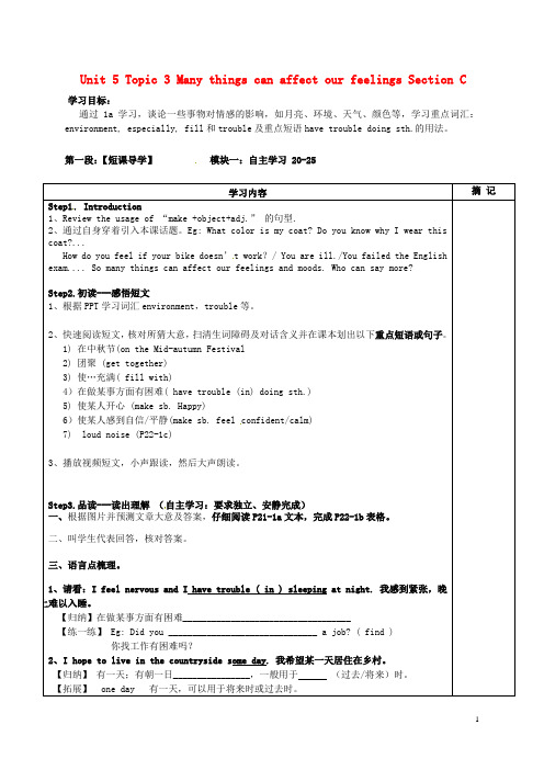 Unit 5 Topic 3 Many things can affect our feelings Section C教学案