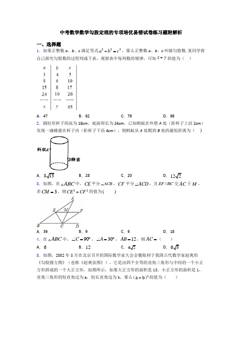 中考数学数学勾股定理的专项培优易错试卷练习题附解析