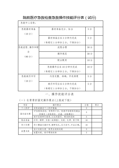 技能操作评分表