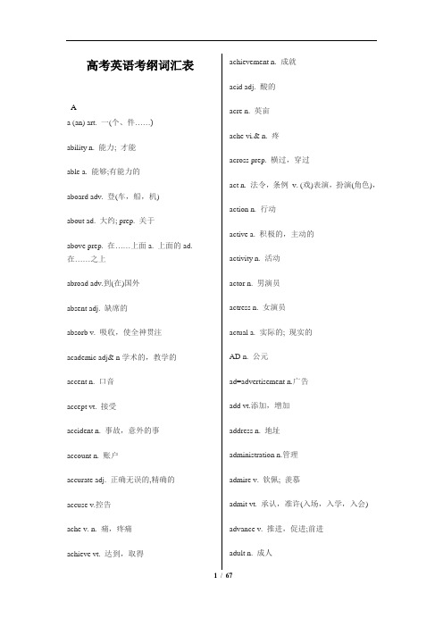 高考英语考纲词汇表【精】