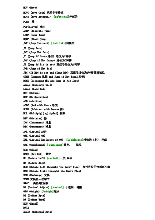 51汇编指令对应英文全称