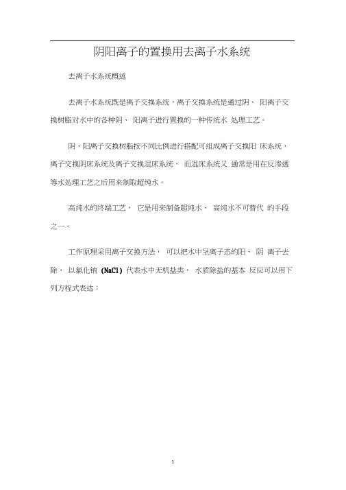 阴阳离子的置换用去离子水系统
