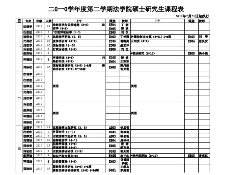 中大二0一0学年度第二学期法学院硕士研究生课程表