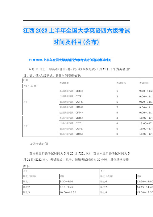 江西2023上半年全国大学英语四六级考试时间及科目(公布)