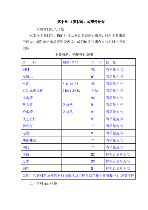 主要材料、构配件计划-