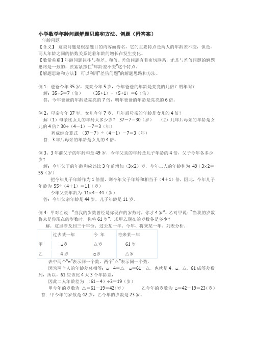 小学数学年龄问题解题思路和方法例题附答案