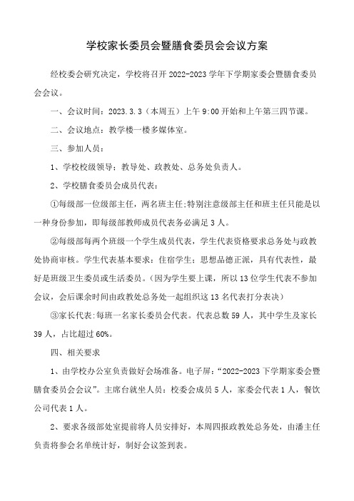 学校家长委员会暨膳食委员会会议方案