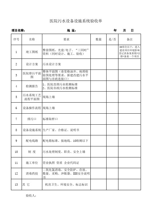 2018年污水设备验收单