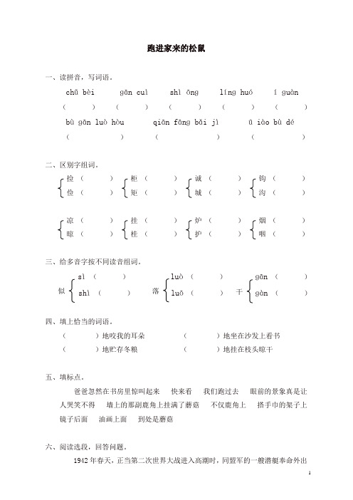 部编人教版六年级上册语文同步练习-22跑进家来的松鼠(有答案)