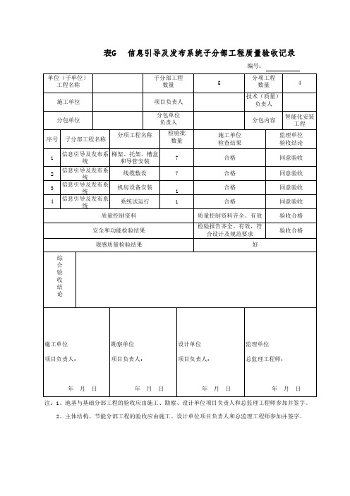 信息引导及发布系统子分部工程质量验收记录