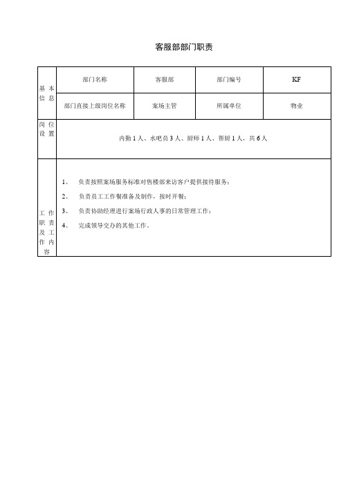 客服部部门职能及岗位说明书