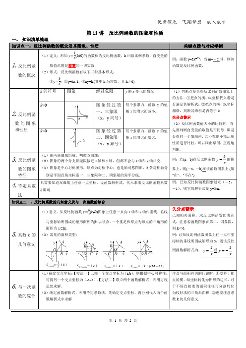 人教版九下中考知识点梳理第11讲 反比例函数