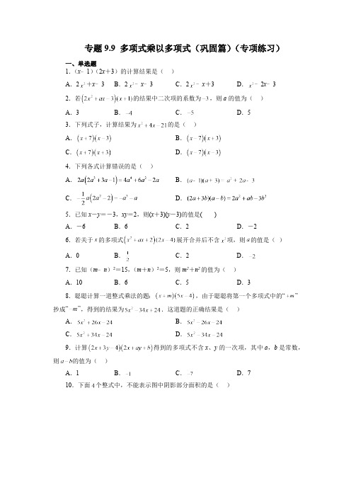 9.3 多项式乘以多项式 苏科版七年级数学下册精讲精练巩固篇(含答案)