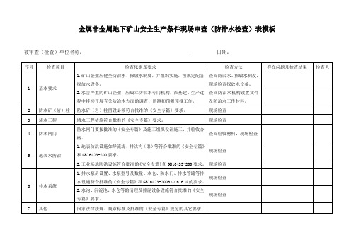 金属非金属地下矿山安全生产条件现场审查(防排水检查)表模板