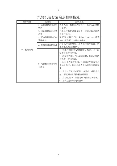 汽轮机运行危险点控制措施