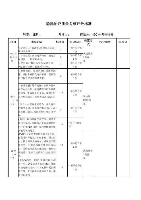 静脉治疗质量考核评分标准