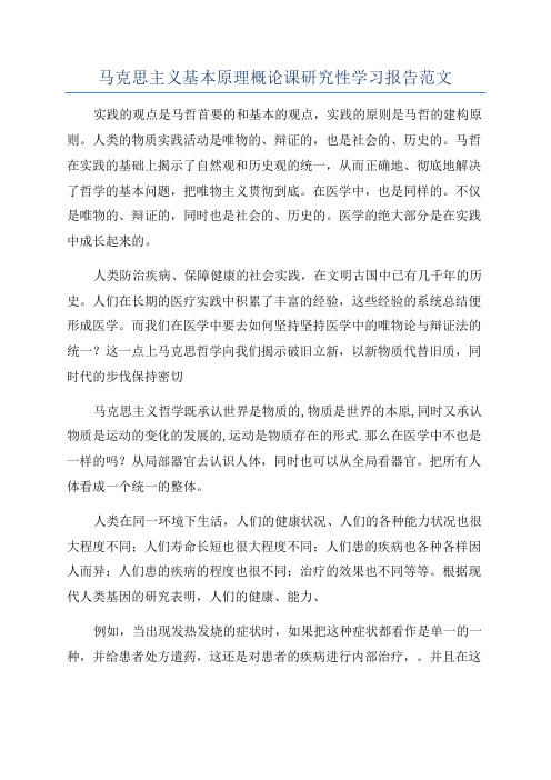 马克思主义基本原理概论课研究性学习报告范文