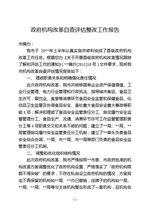 政府机构改革自查评估整改工作报告