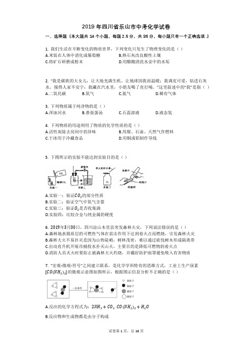 2019年四川省乐山市中考化学试卷