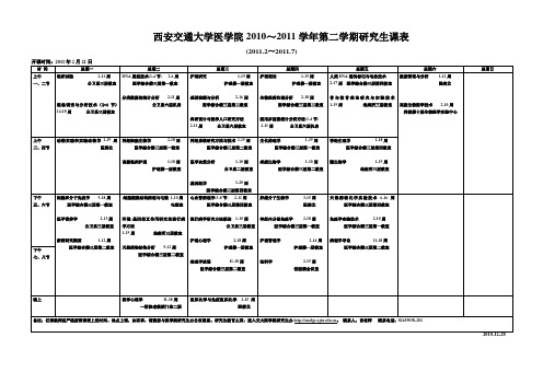 西安交通大学医学院2010~2011学年第二学期研究生课表