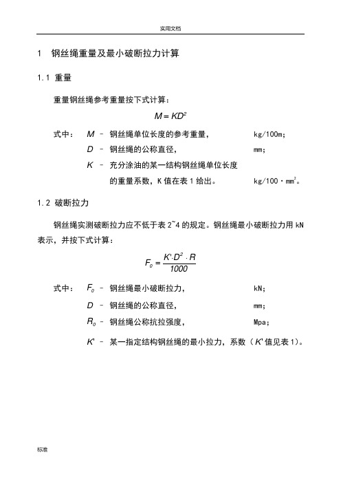 钢丝绳破断拉力全全参数