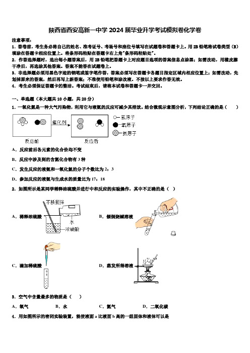 陕西省西安高新一中学2024届毕业升学考试模拟卷化学卷含解析