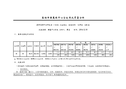 巢湖市黄麓镇中心学校考试质量分析