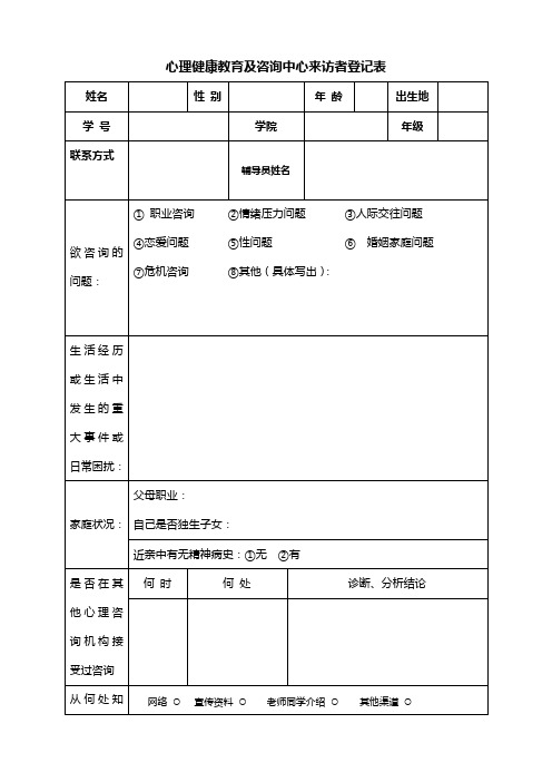 心理健康教育及咨询中心来访者登记表【模板】