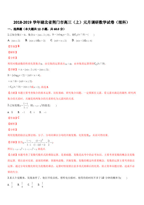 湖北省荆门市2019届高三元月调研考试数学(理)试题(解析版)