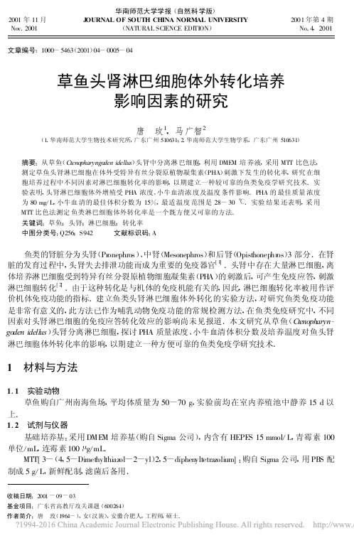 草鱼头肾淋巴细胞体外转化培养影响因素的研究