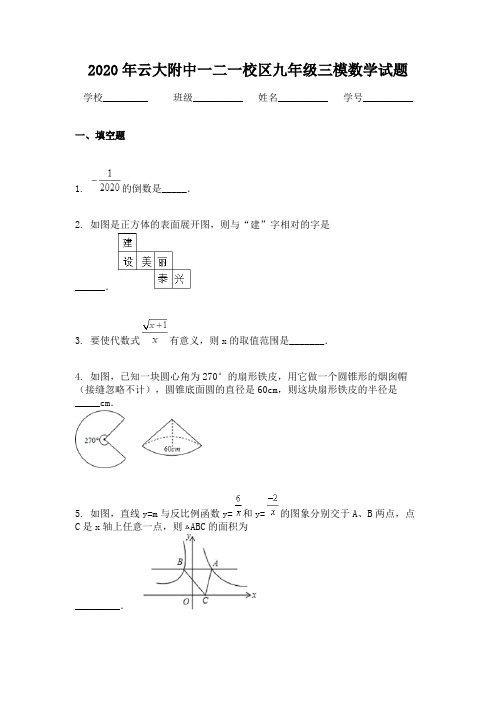 2020年云大附中一二一校区九年级三模数学试题