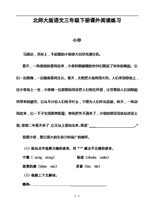 北师大版语文三年级下册课外阅读练习