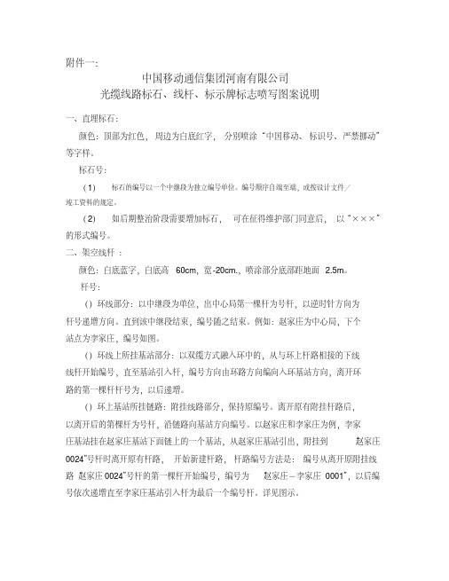 豫移通[2007]18号中国移动通信集团河南有限公司光缆线路标石、线杆、标示牌标志喷写图案说明