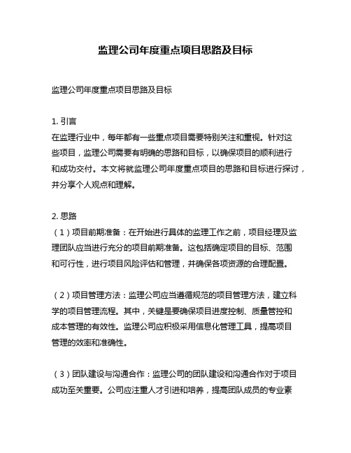 监理公司年度重点项目思路及目标