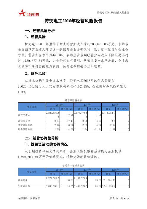 特变电工2018年经营风险报告-智泽华