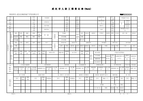 武汉市人防工程登记表(Word)