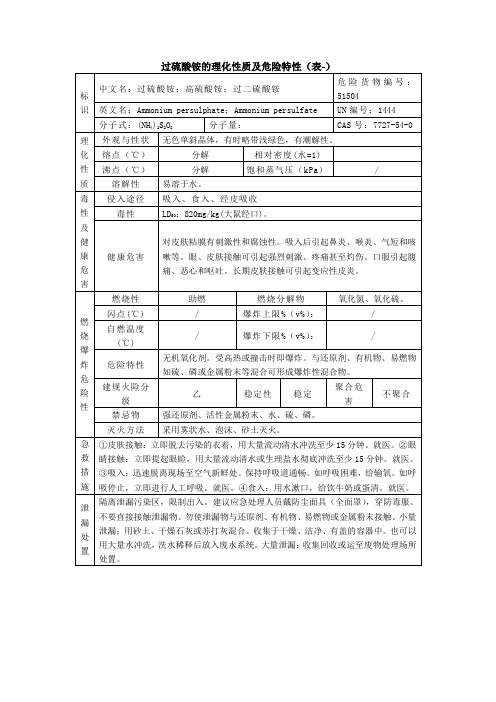 过硫酸铵的理化性质及危险特性表